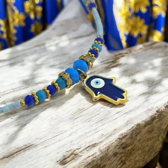 ποΈTurkish Handmade Hamsa Hand Evil Eye Necklace | Gold Plated Protection Charm - Picture 14 of 15